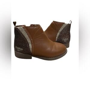 OSHKOSH B'GOSH Toddler Girls Brown Glitter Sparkle Ankle Boots SZ 8M